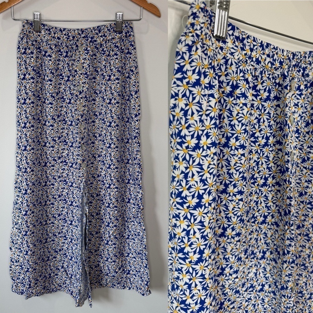 Maxi Floral Front Button Blue and White Skirt